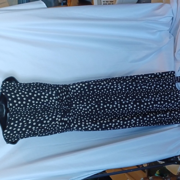 Christopher Banks Classic A-Line Midi Dress Sleeveless Black/white Polka Dot 10 - Picture 3 of 8